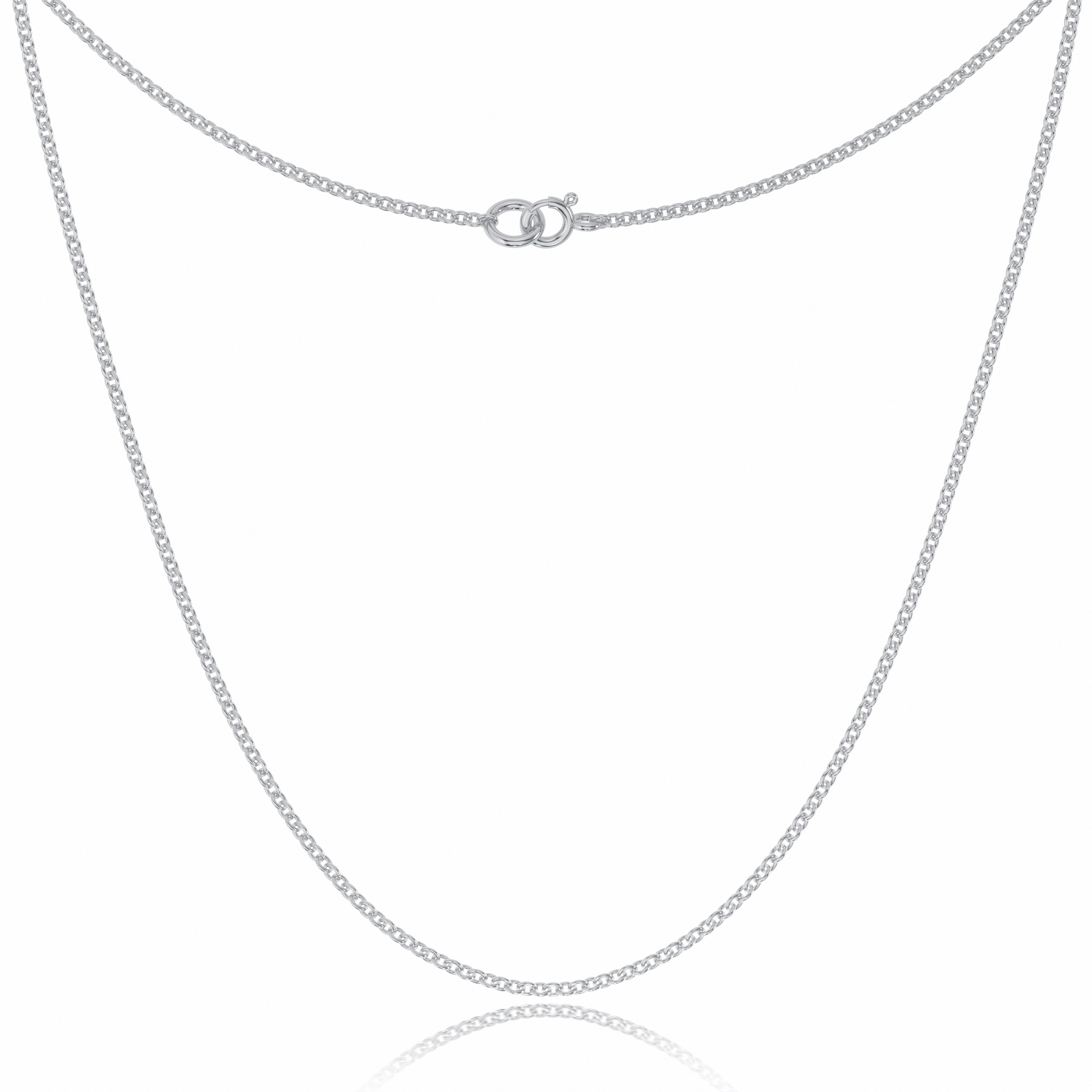 A silver chain with a clasp on a white background.