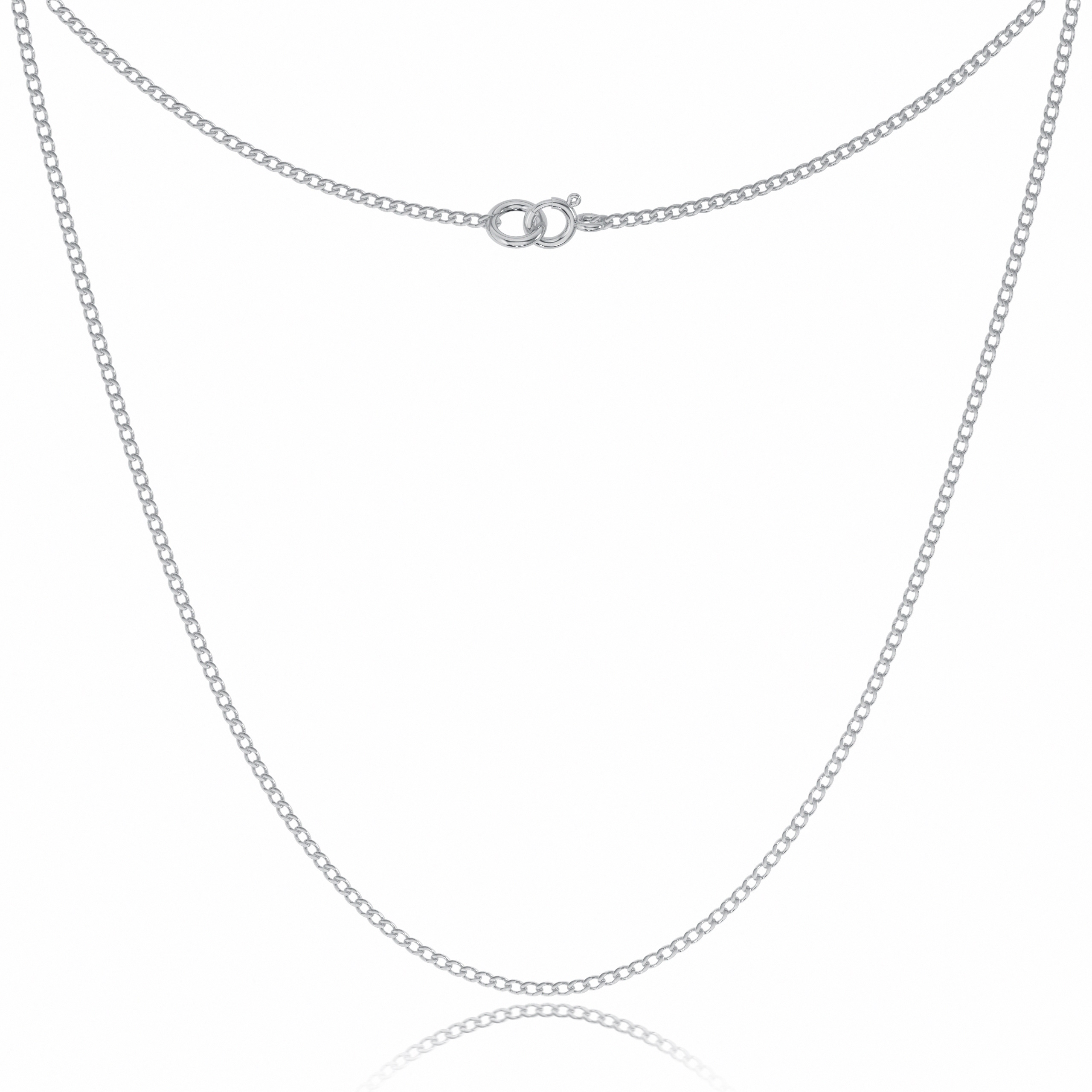 A sterling silver chain with an open clasp.