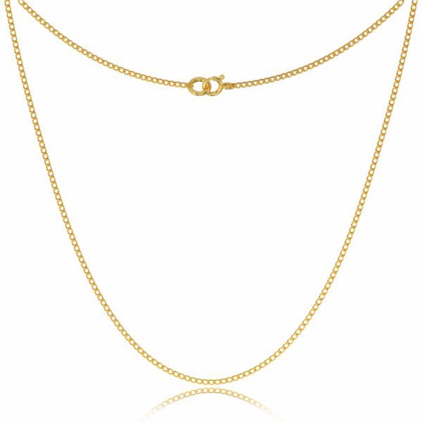 A yellow gold chain with an open clasp.