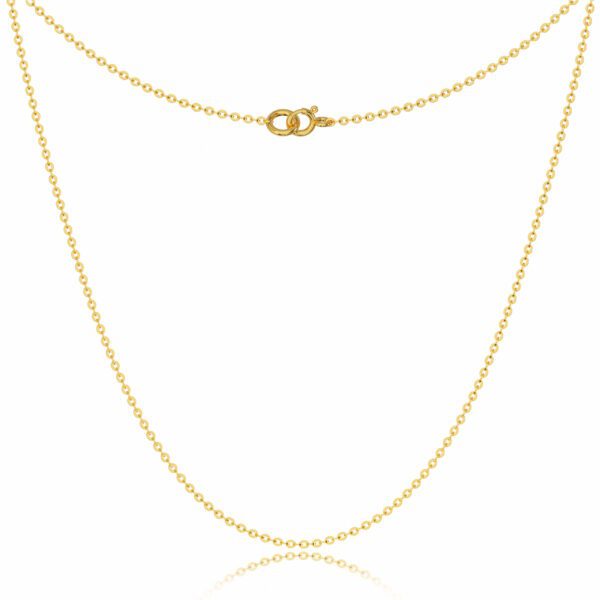 A yellow gold chain with an open clasp.