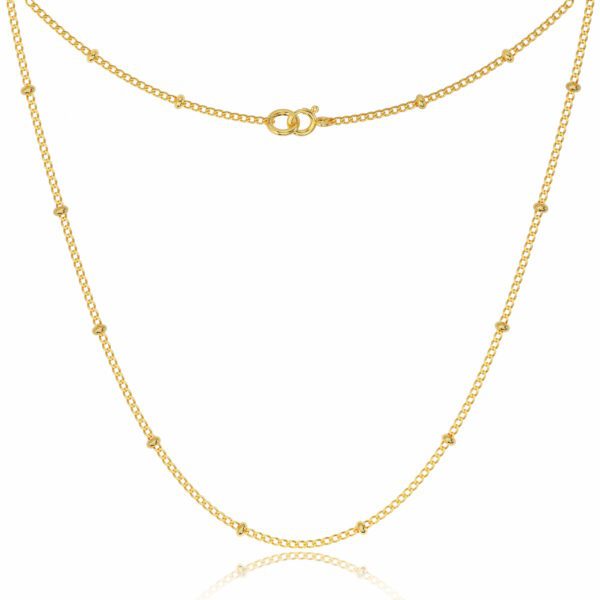 A gold chain necklace with a ball clasp.