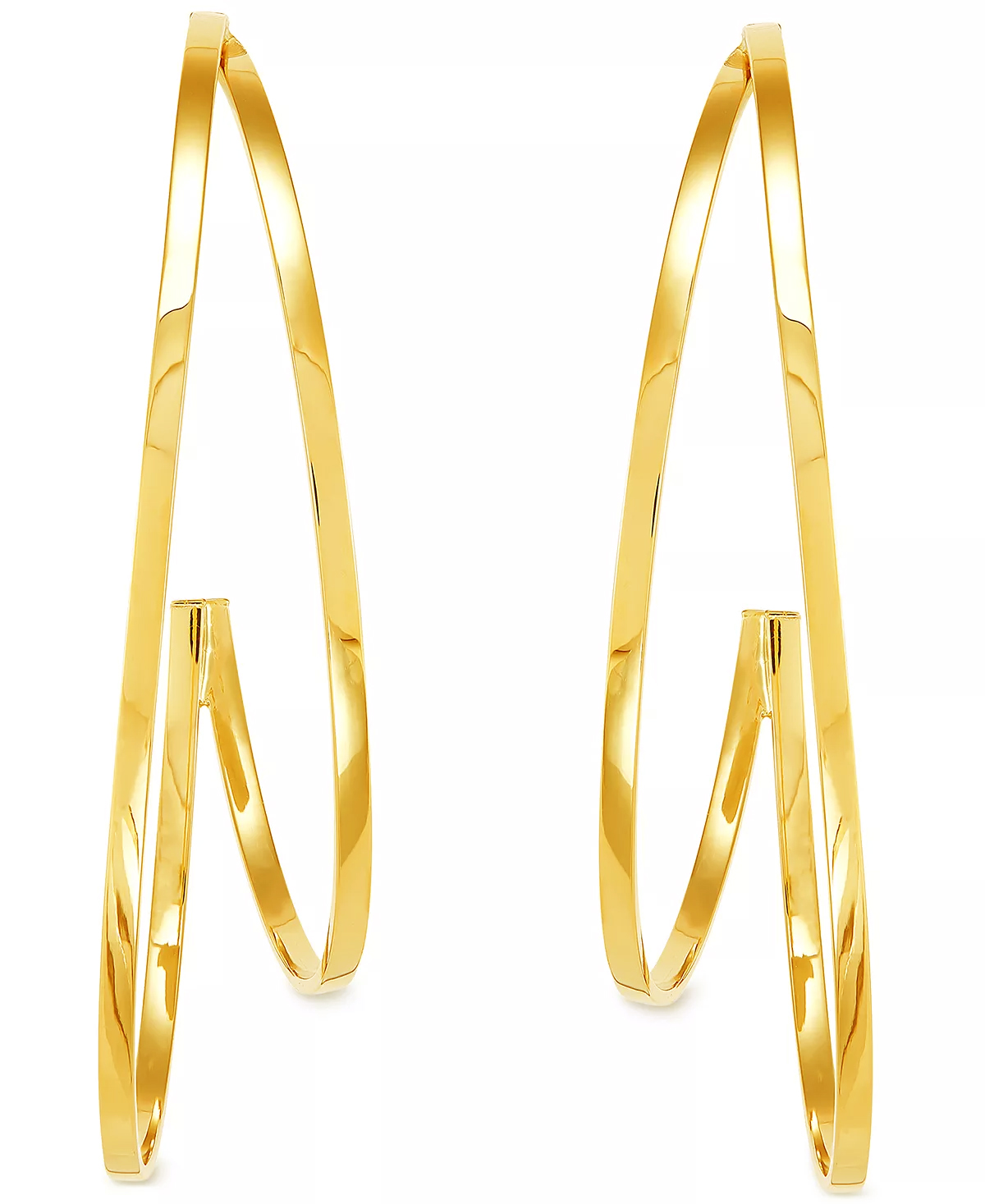 A pair of yellow gold hoop earrings.