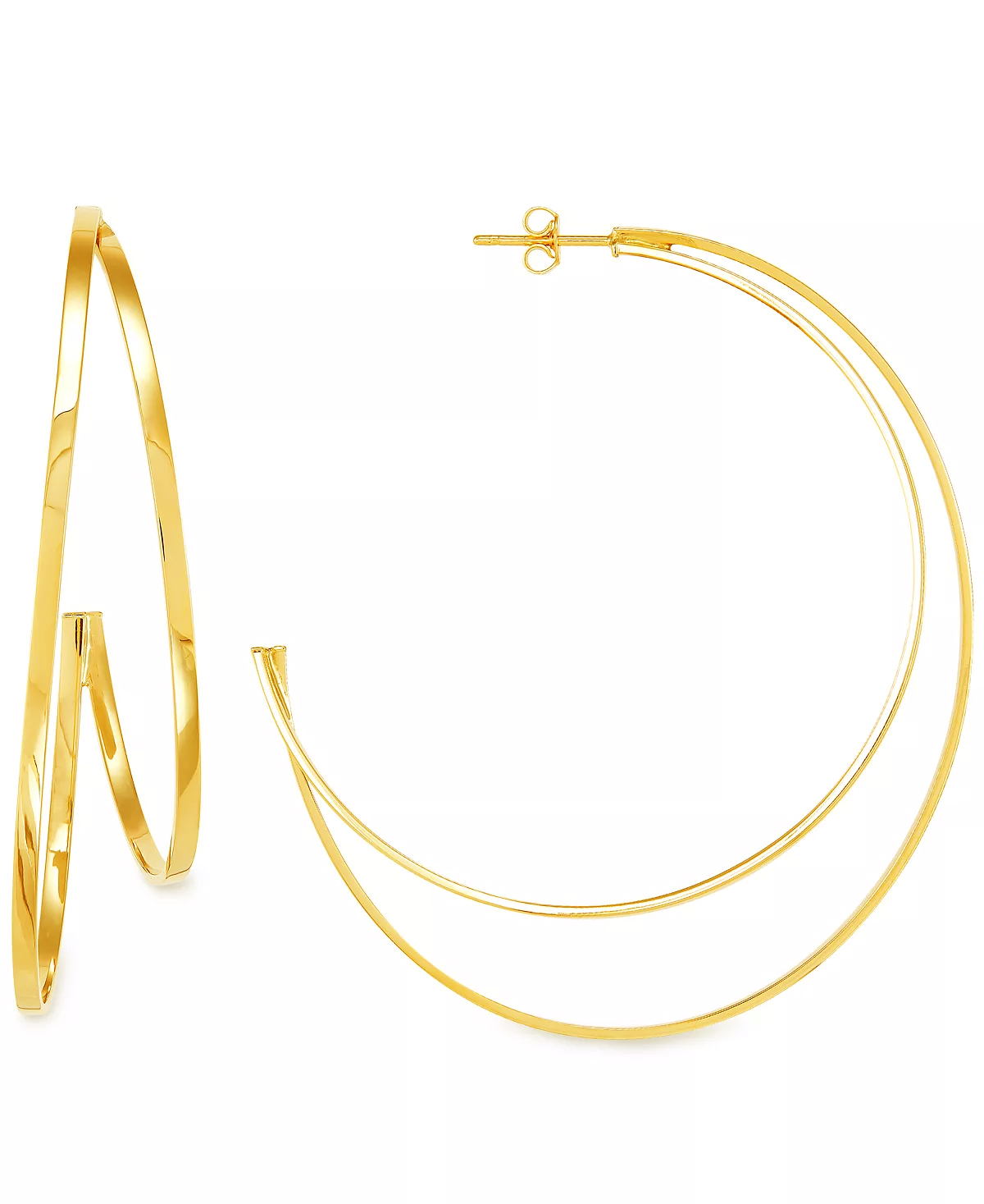 A pair of yellow gold hoop earrings.