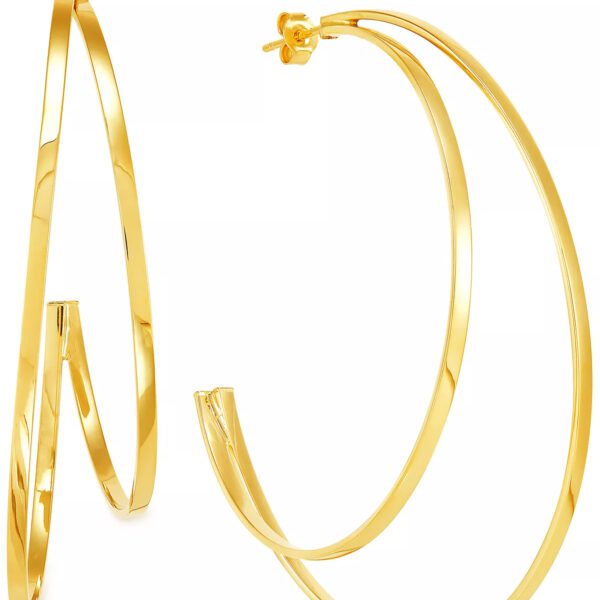 A pair of yellow gold hoop earrings.