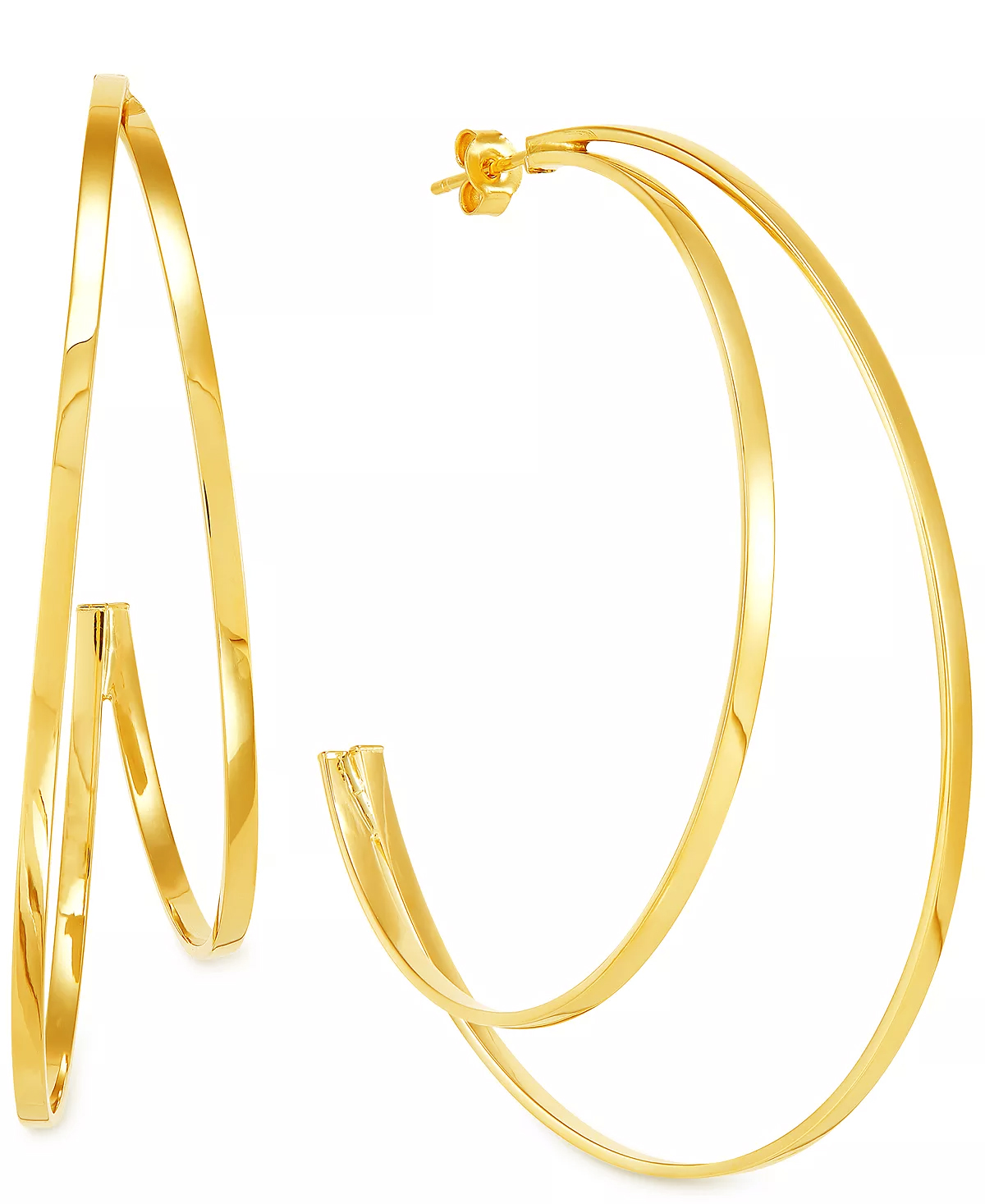 A pair of yellow gold hoop earrings.