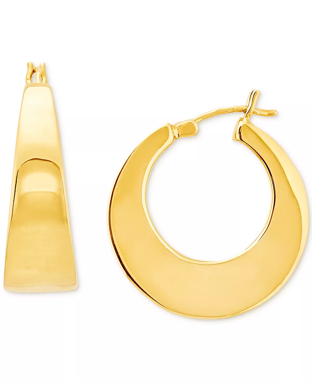 A pair of yellow gold hoop earrings.