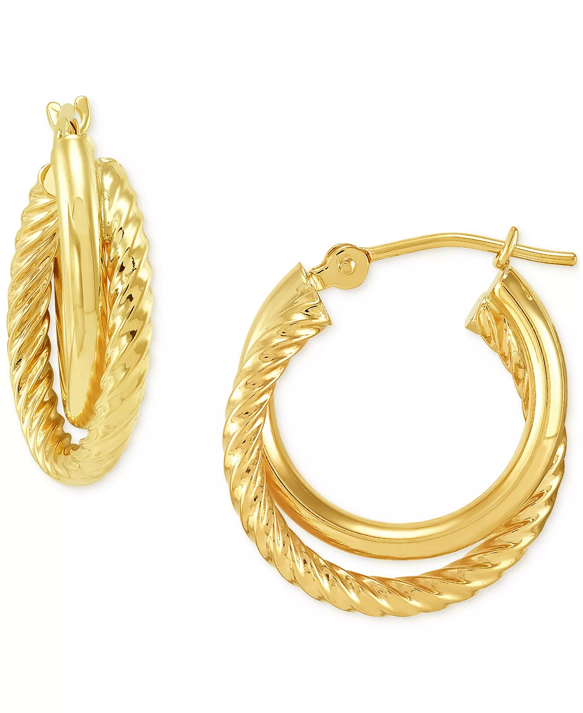 14k yellow gold twisted hoop earrings.